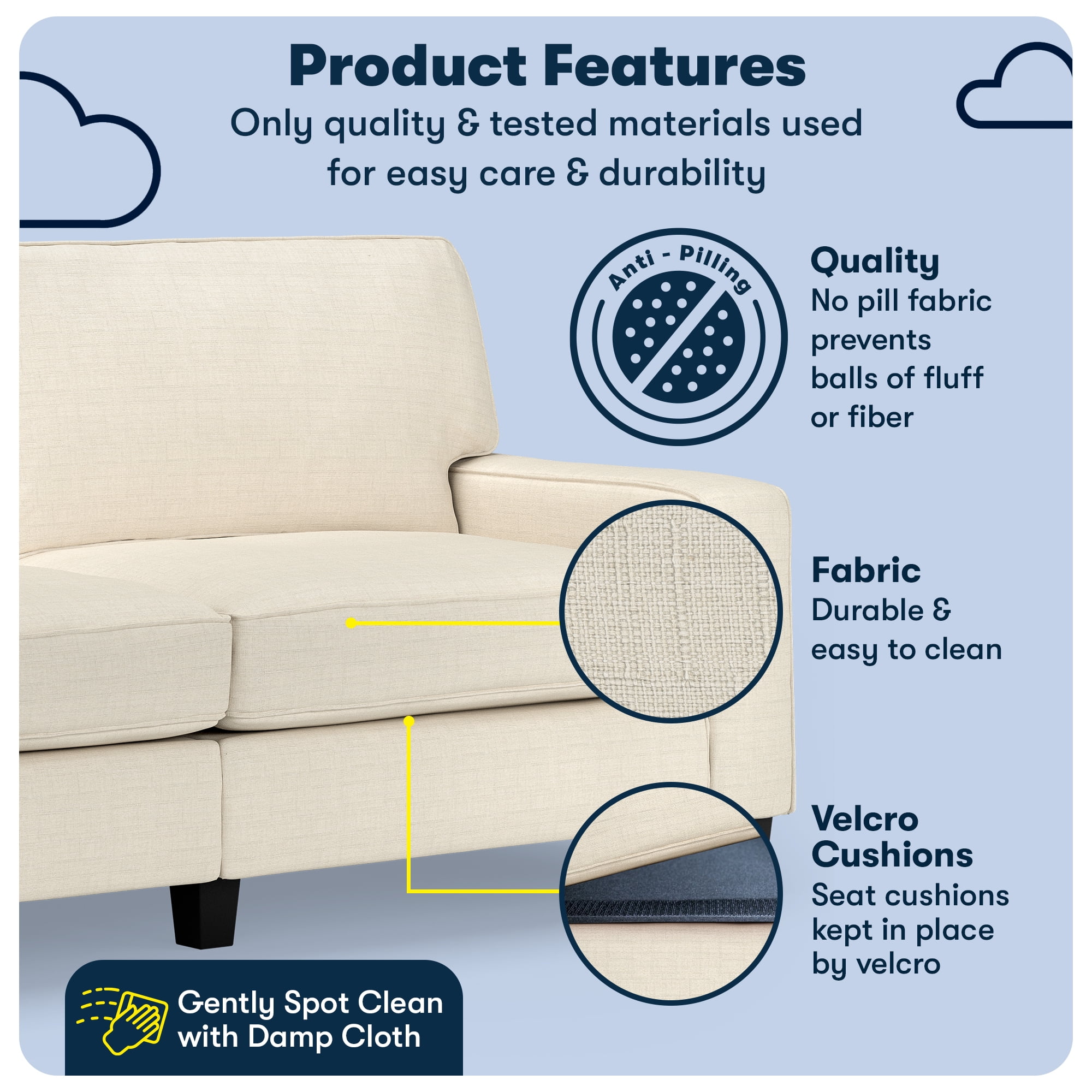 Serta Palisades 78 Inch Track Arm Sofa with Removable Covers in Buttercream