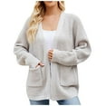 thumbnail image 2 of Women's Open Front Knit Cardigan Sweater Long Sleeve Casual Loose Fit Chunky Knitwear with Pockets, 2 of 8