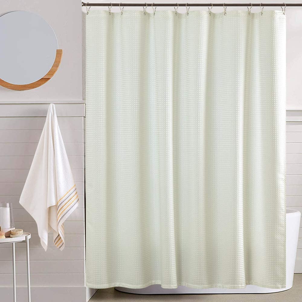 JINCHAN Ivory Fabric Shower Curtain Set for Bathroom Decor Waffle Weave