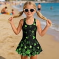 thumbnail image 3 of Xixirimido Clovers Black Print Girls Swimsuit Sleeveless One Piece Skirted Swimwear Modest Hawaiian Bathing Suit for Beach Water Park Kids Swim Dress for St. Patrick's Day, 8-9 Years, 3 of 7