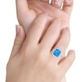 thumbnail image 6 of Halo Emerald Cut Engagement Ring Simulated Blue Topaz CZ 925 Sterling Silver Size 8, 6 of 6