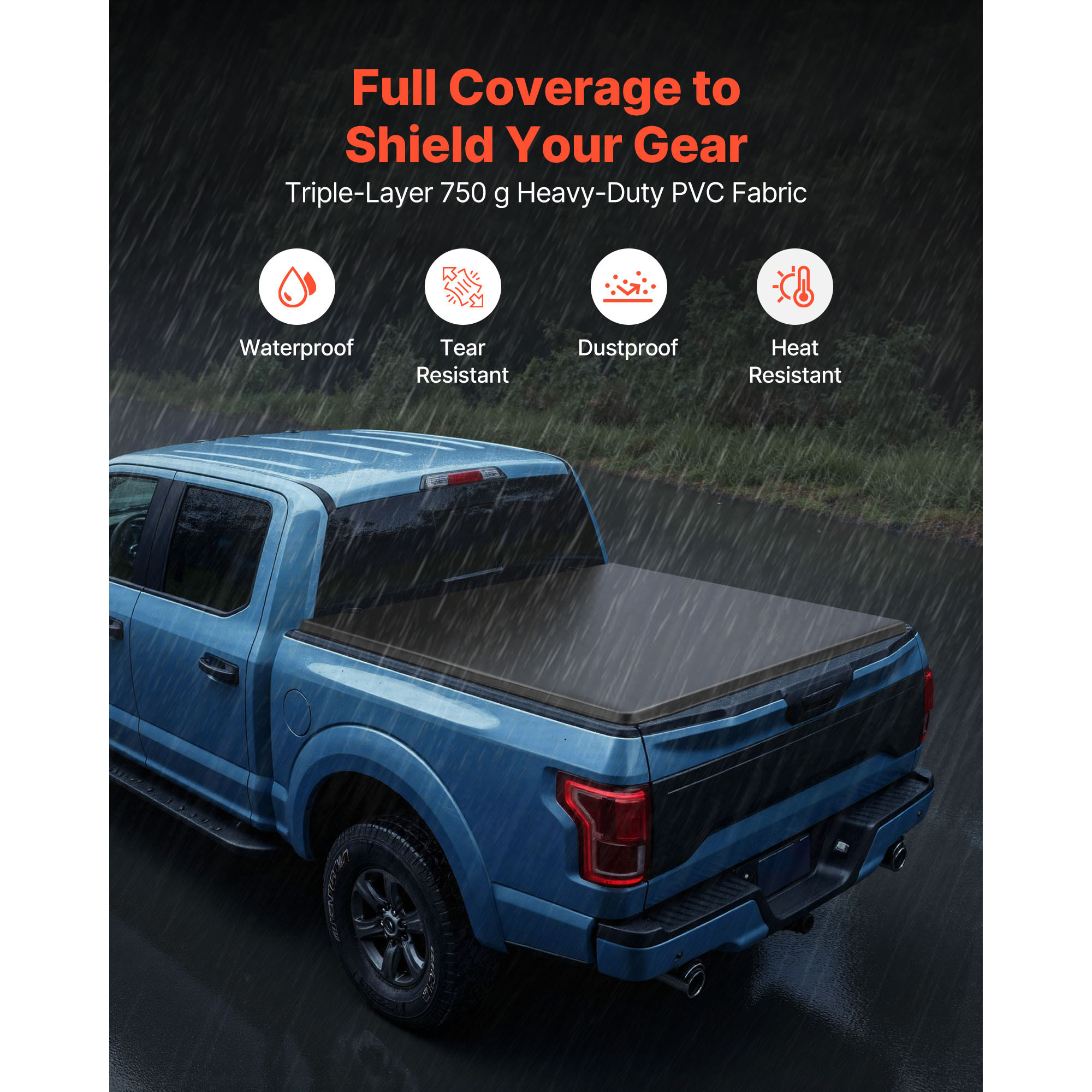 KFFKFF Soft Roll-Up Truck Bed Tonneau Cover, Compatible with 2015-2025 Ford F150 Styleside/Fleetside (Excludes Flareside/Stepside), Designed for 6.5 ft (6 ft 7 in/79 in) Beds, Durable PVC Cover
