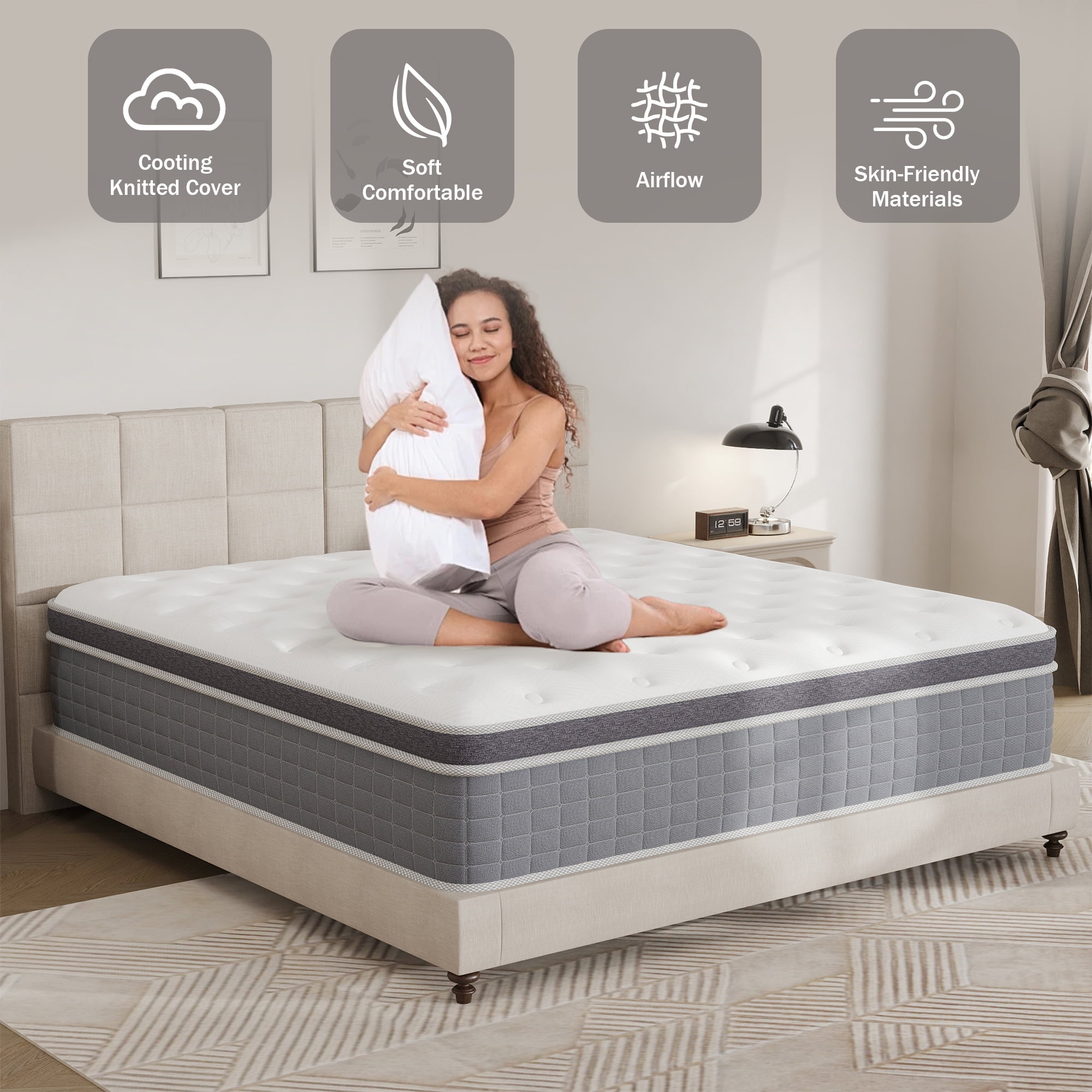 Yilicy 14 inch Twin Mattress in a Box, Spring Hybrid Memory Foam Medium Firm Mattress,Adult