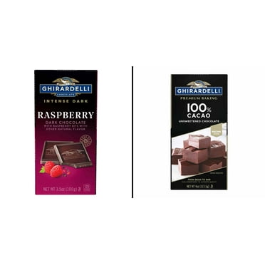 Ghirardelli Intense Dark Raspberry Bar 3.5 oz & 100% Cacao Unsweetened Baking Bar 4 oz