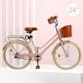 thumbnail image 2 of 24 inch Commuter Bicycle for Adult Men and Women，High-Carbon Steel Beach Cruiser Bike/Front&Rear Fenders, Comfortable City Bikes with Basket and Rear Rack, 2 of 12