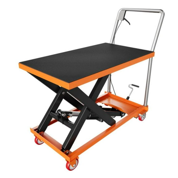 Hydraulic Lift Table Cart, 500lbs Capacity 28.5" Lifting Height, Scissor Lift Table with 4 Wheels and Non-Slip Pad, Portable Electric Hydraulic Lifting Flatbed Handcart for Material Handling