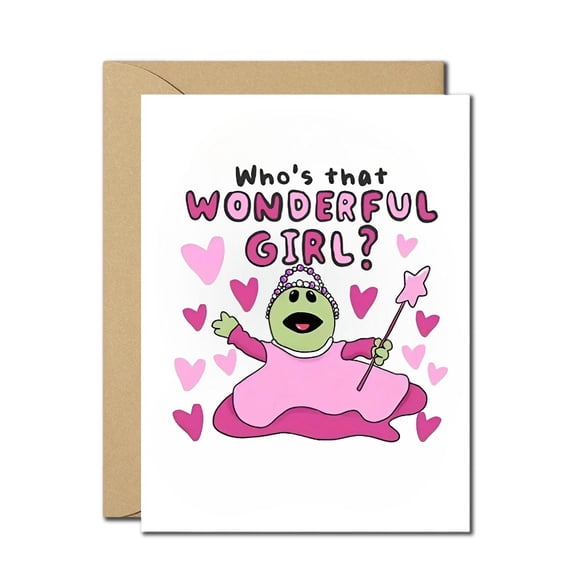 Cute Birthday Card for Girls – Who’s That Wonderful Girl? – Adorable Princess Theme Greeting Card for Daughter, Niece, Granddaughter – Blank Inside with Envelope