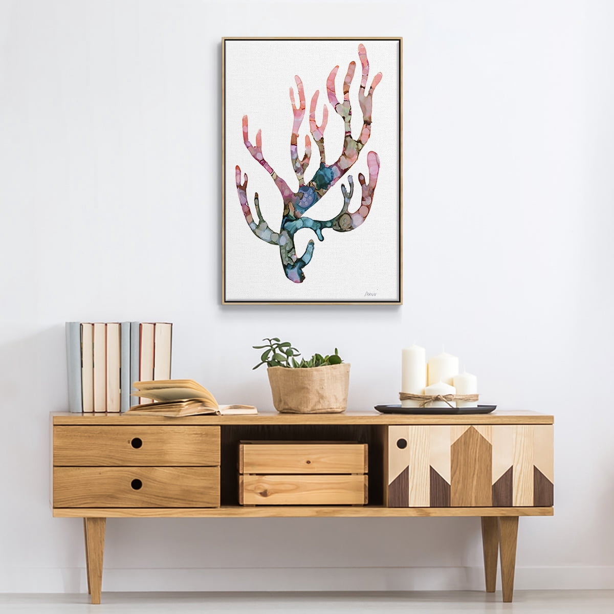 Sea Coral II Framed Premium Gallery Wrapped Canvas - Ready to Hang - 17 x 25 - Natural Wood Floating Frame