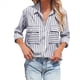 thumbnail image 1 of Camisas A Rayas con Botones para Mujer, Blusas Casuales de Larga con Cuello en V y Bolsillos Negro M, 1 of 7