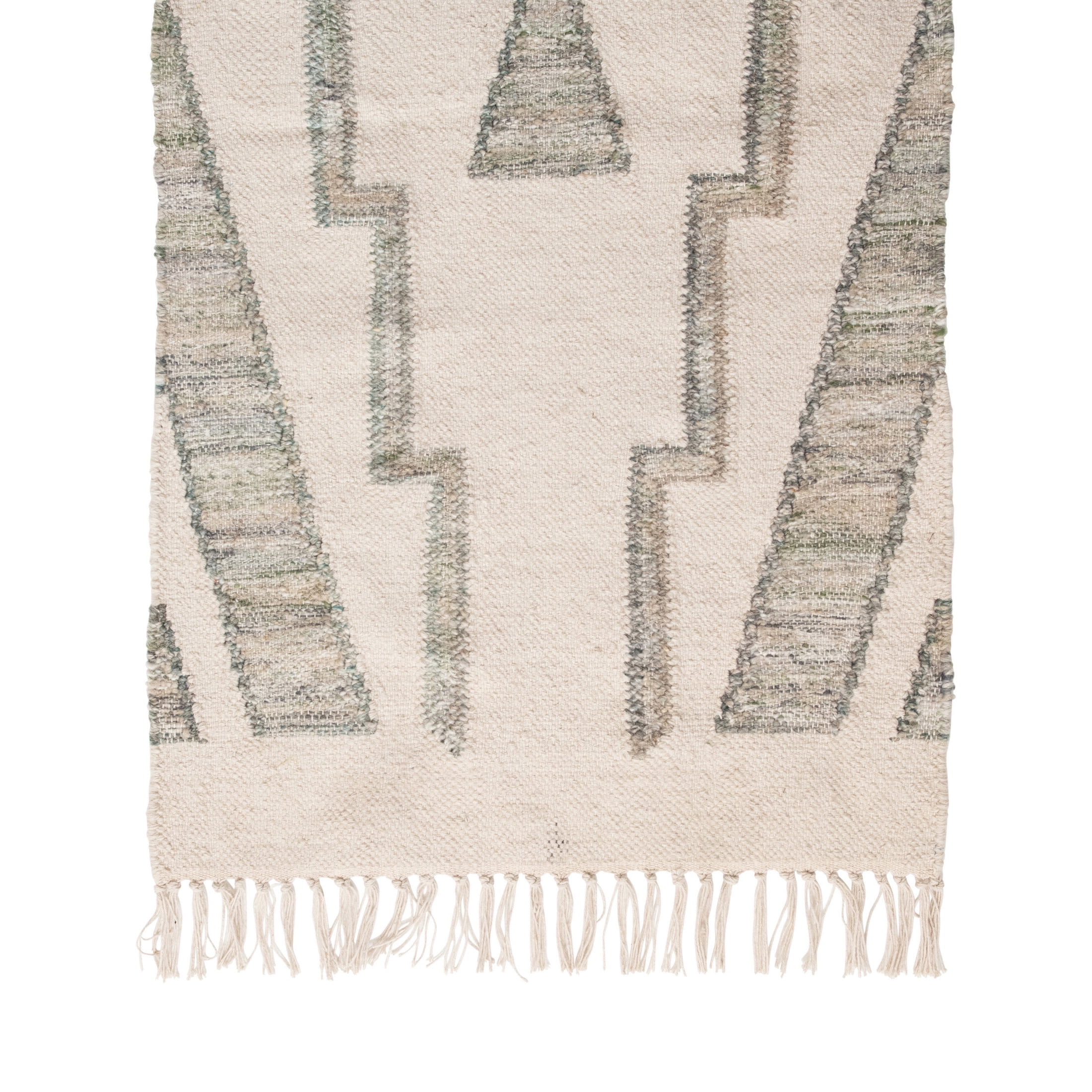 Creative Co-Op Creative Co-Op Hand Woven Cotton and Wool Kilim Floor Rug with Fringe, Green and Cream