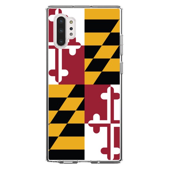 DistinctInk Clear Shockproof Hybrid Case for Galaxy Note 10 PLUS (6.8" Screen) - TPU Bumper, Acrylic Back, Tempered Glass Screen Protector - Maryland State Flag - Maryland