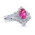 thumbnail image 4 of BERRICLE Sterling Silver Halo Wedding Engagement Rings Pink Oval Cut Cubic Zirconia CZ Wishbone Ring Set for Women, Rhodium Plated Size 7.5, 4 of 18