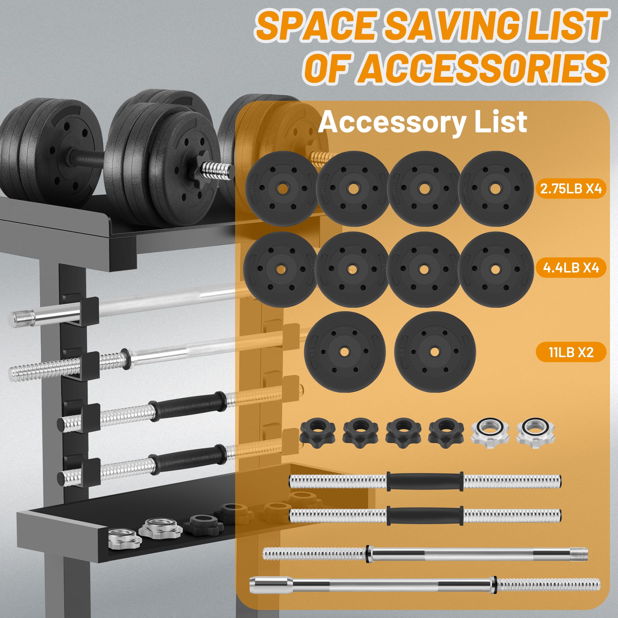 FIXTECH 66LB 2 in 1 Olympic Adjustable Weight Set with Straight Bar As Barbell for Family fitness, Black