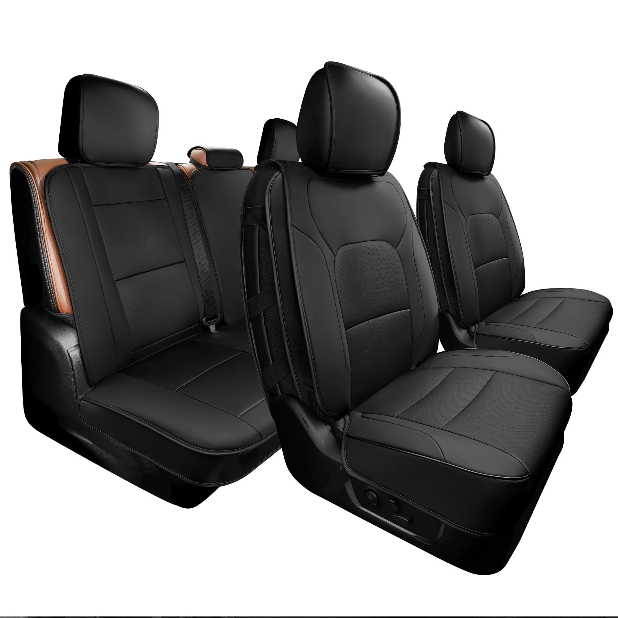 LINGVIDO Waterproof Faux Leather Seat Covers Fit for 2009-2024 Dodge Ram 1500 2500 3500 Seat Cushion Protector Truck Pickup Crew Quad Cab with Split Bench 40/60