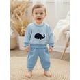 thumbnail image 5 of Miaouyo Toddler Baby Boys Fall Clothes Set 3 6 12 18 24 Months 2T 3T Fashionable Long Sleeve Whale Embroidery Striped Pullover with Solid Color Pants Outfits, 5 of 9