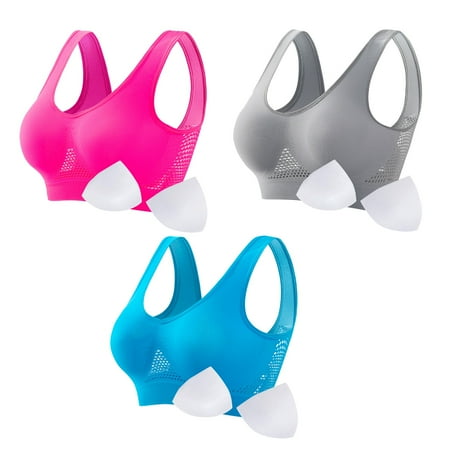 HCURIBAD Wireless Bras  Clearance! 3 Pack Women Seamless Sports Bra Breathable Wireless Up Bra with Pads Yoga Running Fitness Bralettes  Push up Bra Backless Bra Bras for Women Sky Blue 5XL