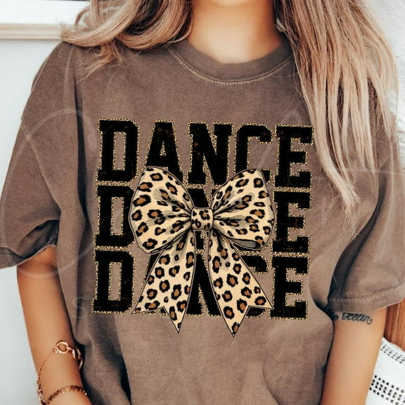 Dance Leopard Print T-Shirt, Cheetah Print Dance Mom Design, Distressed Dance Bow Graphic Tee