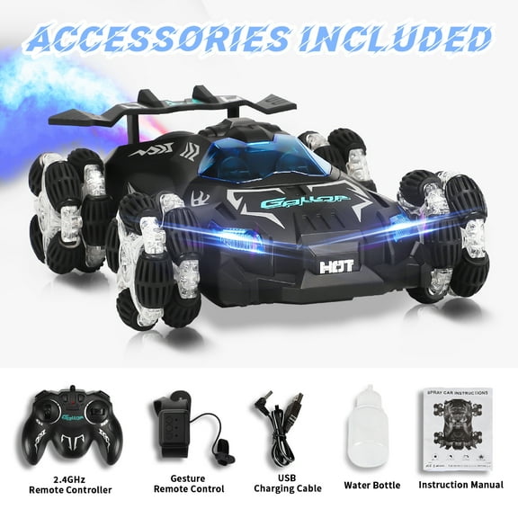Remote Control Car, Gesture Sensing RC Stunt Car with LED Lights&Sounds, 4WD, All-Terrain Vehicle, 360° Flips, Water Vapor Exhaust Effect