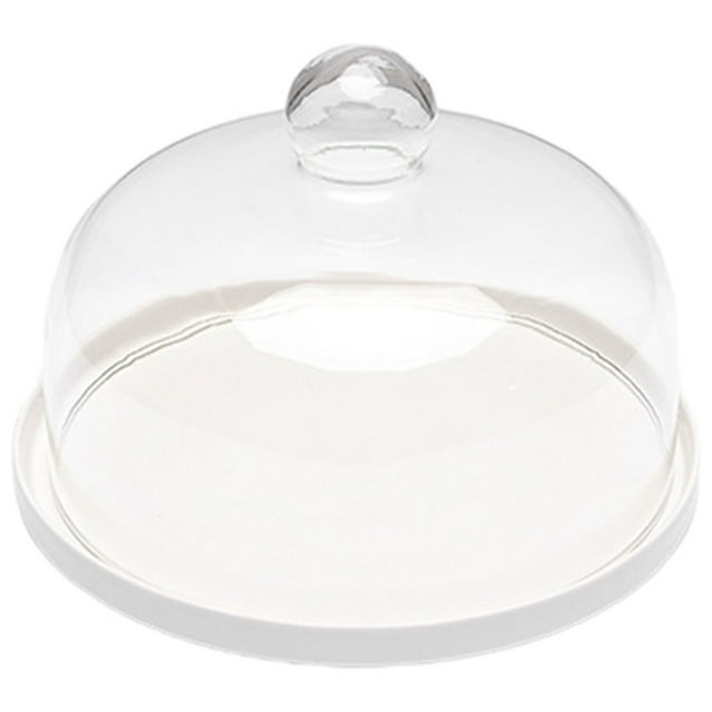 Soporte para tartas liso con bandeja de madera, campana, asa redonda, a prueba de polvo, cuerpo transparente y grueso. D