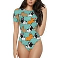 thumbnail image 1 of Saiise Grenouillère à Manches Courtes pour Femme à Motif de Bouledogue Français Mignon, Pyjama à Col Rond, Justaucorps Extensible avec Fermeture à Boutons-Pression - Moyen, 1 of 7