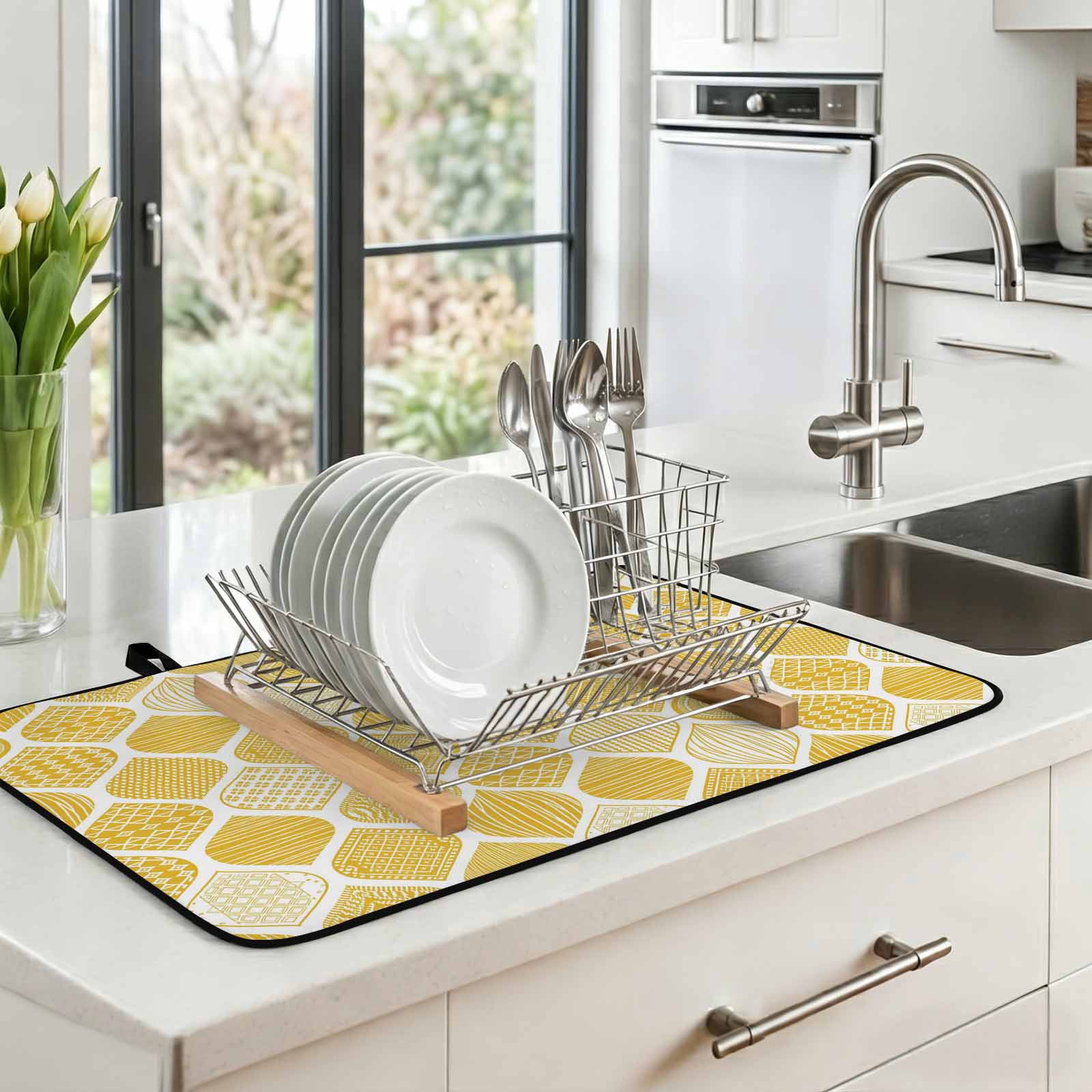 Yellow Geometric Stove Top Cover for Electric Stove, Heat-proof & Non Slip Glass Top Stove Cover Protector, Morocco Modern Abstract Plaid Art Kitchen Flat Cooktop Rubber Mat 24x21 Inches