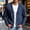 Dark Blue, variant on 2026 Men's V Neck Washed Denim Cardigan Jacket, Wooden Button Front Slip Side Pockets Loose Fit Casual Daily Shacket Outerwear