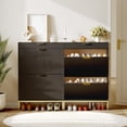 thumbnail image 4 of Garvee Modern Black Fluted Shoe Storage Cabinet with 2 Flip Drawers & Pull-Out Drawer & Hook, Slim Wooden Shoe Organizer with Metal Legs for Entryway Spaces, 4 of 7