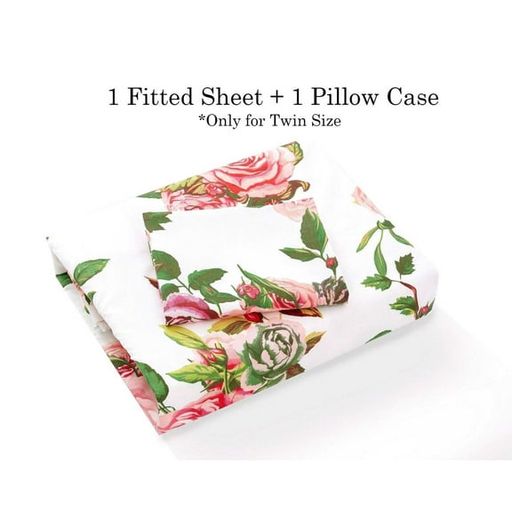 DaDa Bedding Romantic Roses Lovely Spring Pink Floral Fitted Bed Sheet w/ Pillow Cases (JHW879-Fitted)