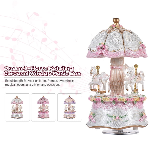 Carrusel Sueño de Lujo Carrusel Giratorio de 3 Caballos Merry-go-round Windup Caja de Música con el Cambio Colorido LED del Color Luz Luminosa Melodía de Castillo en el Cielo Artware Regalo de la Navi TOMSHOO Carrusel