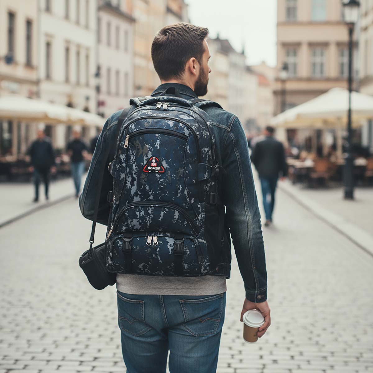 New York Xpress Camo Backpack for Adults 40L Multi-Pocket Backpack for Travel Work Hiking, Navy - BP8023