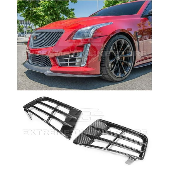 Replacement For 2016-2019 Cadillac CTS-V GM Factory Style CARBON FIBER Front Bumper Grille Accent Bezel Insert Air Vent Cover