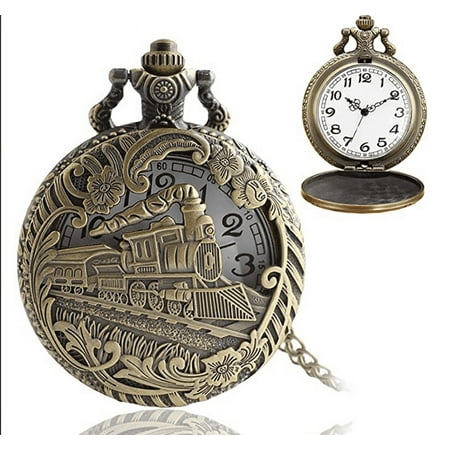 Vintage Quartz Pocket Watch Men s Steampunk Pocket Watch with Chain Hollow Locomotive Train Pocket Watch Classic Carved Chain Pocket Watch Mens Womens Gifts Walmart