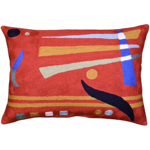 Kashmir Designs Funda de almohada lumbar Kandinsky naranja abstracta con elementos modernos, funda de almohada para silla, funda de almohada contemporánea, decoración de casa de campo, sofá de lana bo