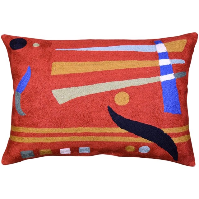 Kashmir Designs Funda de almohada lumbar Kandinsky naranja abstracta con elementos modernos, funda de almohada para silla, funda de almohada contemporánea, decoración de casa de campo, sofá de lana bo