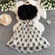 thumbnail image 1 of Vestidos estampados de encaje con cinturón, vestido de retazos de gasa negra, Vestido ligero de lujo para niña dulce, longitud media, Verano, 1 of 5