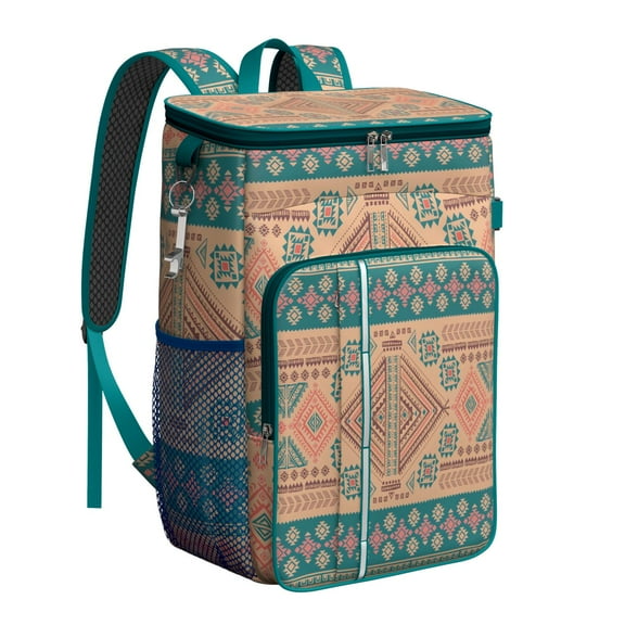 Abstract Geometric Insulated Backpack Cooler - 20L Soft Cooler Bag, Plaid Style for Camping