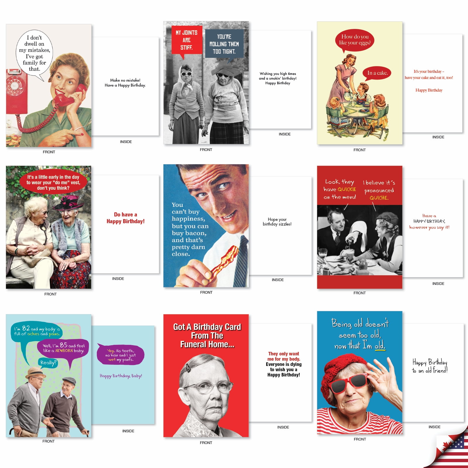 NobleWorks 36 Assorted Box Set Funny Birthday Greeting Cards w/5 x 7 Inch Envelopes (36 Designs, 1 Each) Bday Retro Revelry AC7740BDG-B1x36