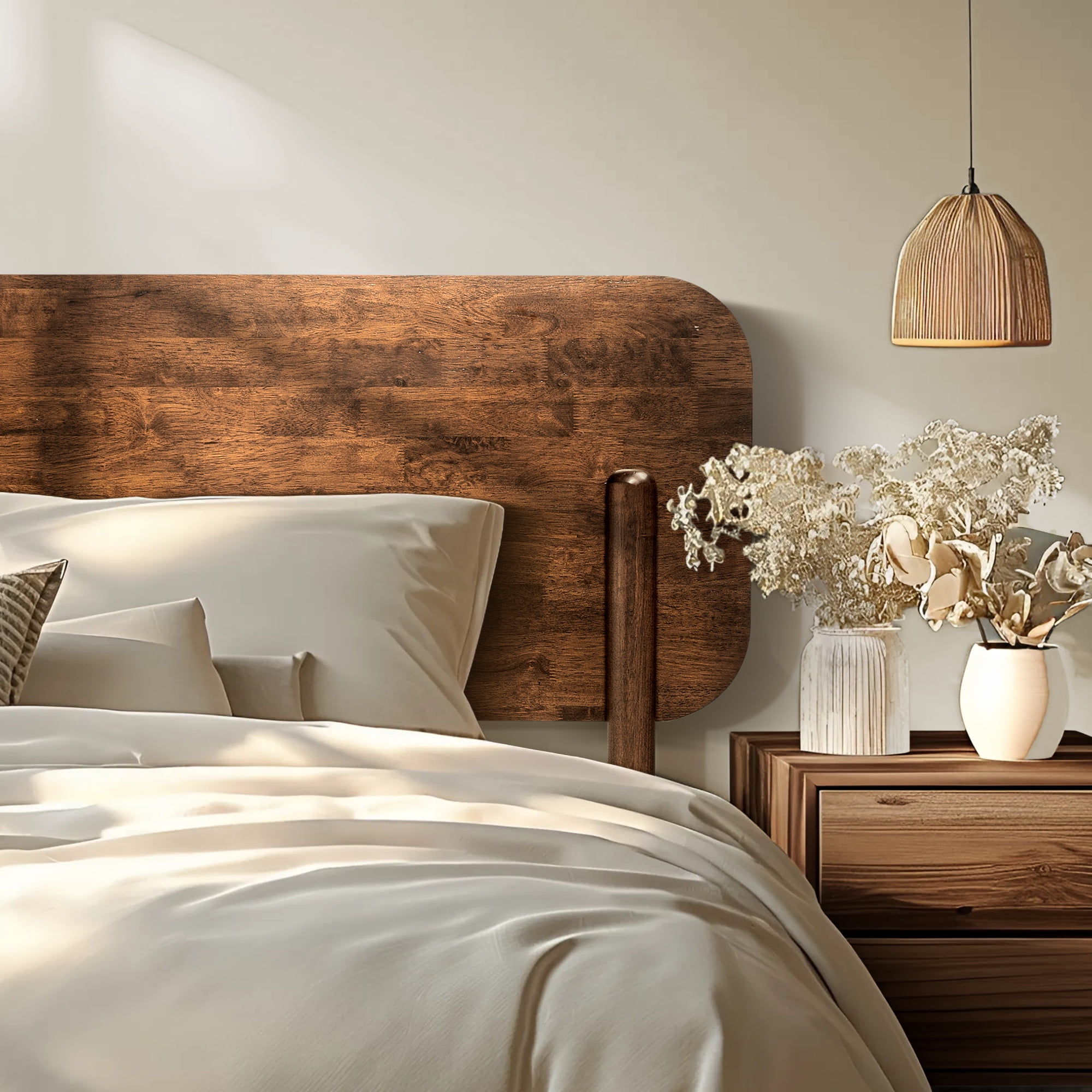 Acacia Frida Bed Frame with Headboard Solid Wood Platform Bed, 800 lbs Capacity Signature High Headboard Wood Bed Compatible with All Mattress Types, 30 Mins Assembly, Bed Frame Queen Size, Walnut
