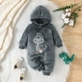 thumbnail image 2 of Gelikeya Fall Winter Baby Clothes for Toddler Boys Cartoon Dinosaur Embroidered Hooded Bodysuit Thermal Long Sleeve Rompers (Grey, 18-24 Months), 2 of 7