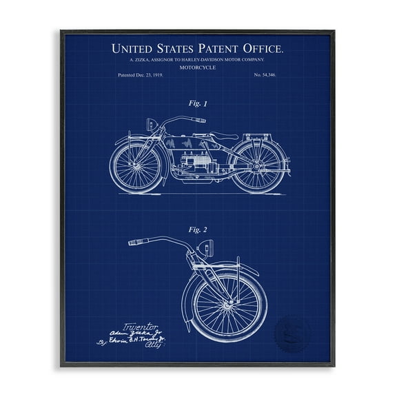 Stupell Industries Detailed Motorcycle Blueprint Transportation Painting Black Framed Art Print Wall Art, 11 x 14