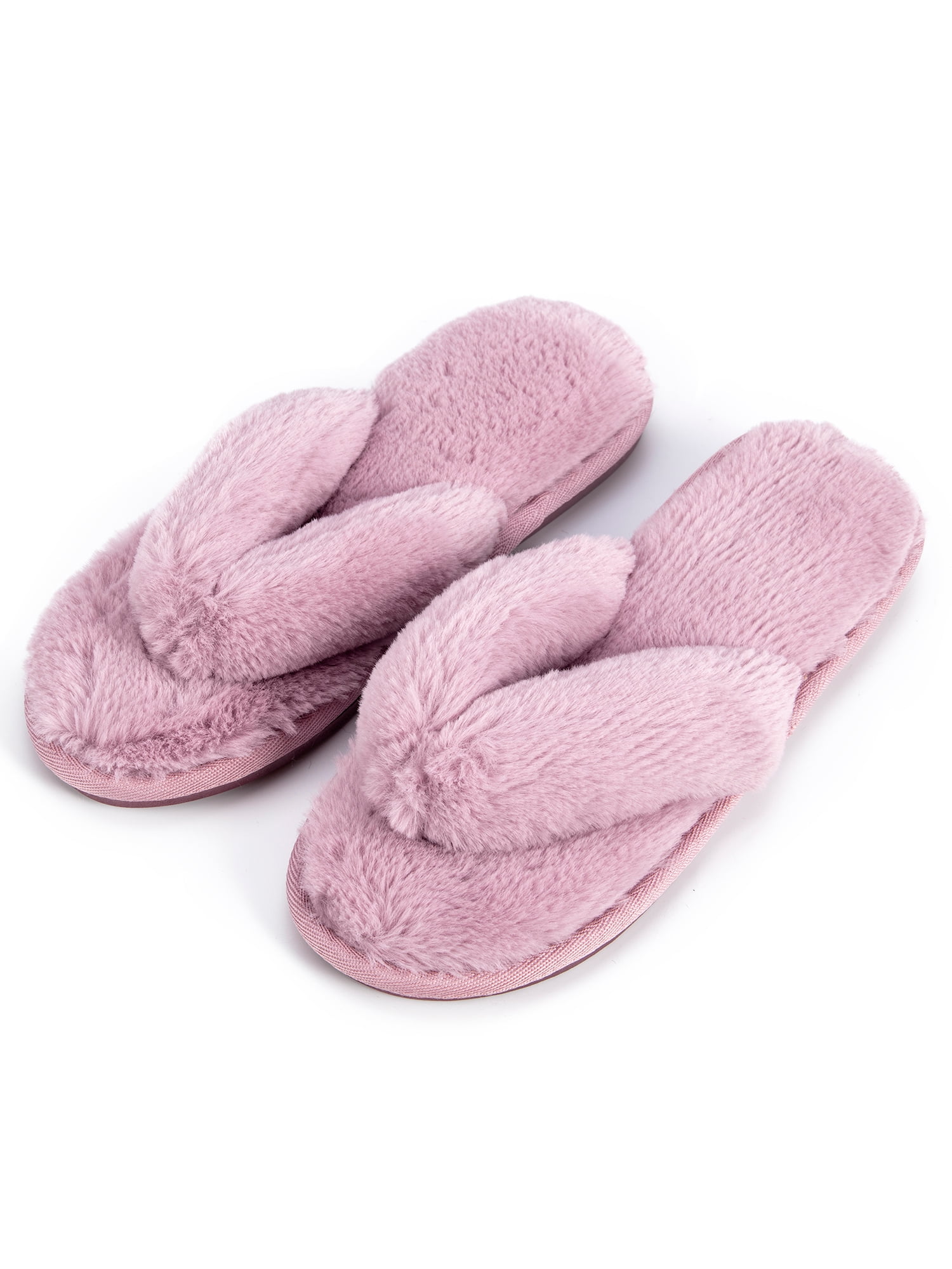 Crazy Lady Women's Fuzzy Fluffy Furry Fur Slippers Flip Flop Open Toe Cozy House Sandals Slides Soft Flat Comfy Anti-Slip Spa Indoor Outdoor Slip on