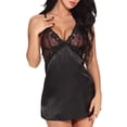 thumbnail image 3 of Ropa de dormir de encaje Lencería para mujer Conjunto de ropa interior de camisón con correa para niña, Negro, L Vogacara XX000068-18, 3 of 7