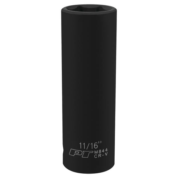 Performance Tool M844 1/2-Inch Drive 11/16-Inch 6pt Deep Wall Impact Socket - Chrome Vanadium Steel