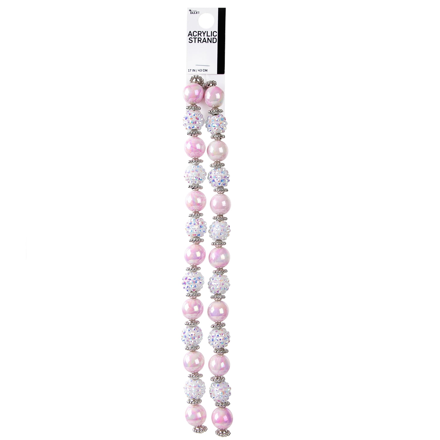 Cousin DIY White AB and Pink Acrylic Shamballa Bead Strand, 54 Pieces, Unisex