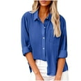 thumbnail image 2 of ClodeEU Womens Button Down Shirts,Casual Long Sleeve Blouses,Textured Collared Work Tops with Pocket Blue,Womens Plus XL, 2 of 6