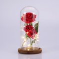 thumbnail image 4 of Luz LED de flor de rosa preservada con cubierta de vidrio y base de madera Boda de San Valentín Marrón, 4 of 8