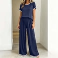thumbnail image 5 of Zynoxe Plus Size Pajamas Set Women Contrast Trim Short Sleeve Tops and Wide Leg Pants Sleepwear Sets Casual Stretchy Loose Lounge Sets, 5 of 6
