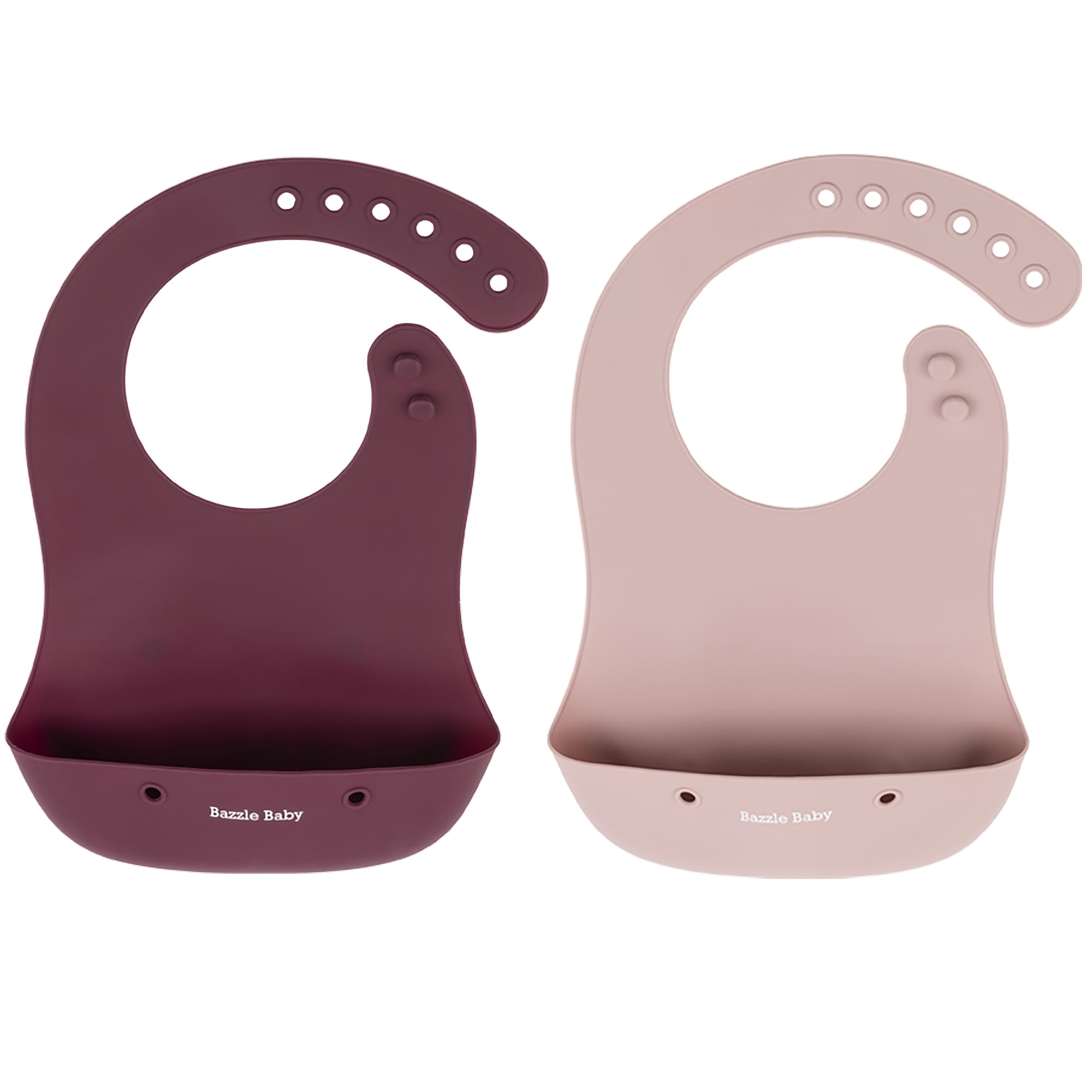 Bazzle Baby Silicone Foodie Bibs, Waterproof, BPA Free, Easy to Clean, Unisex 3 to 36 Months, 2-Pack (Pink Cranberry)