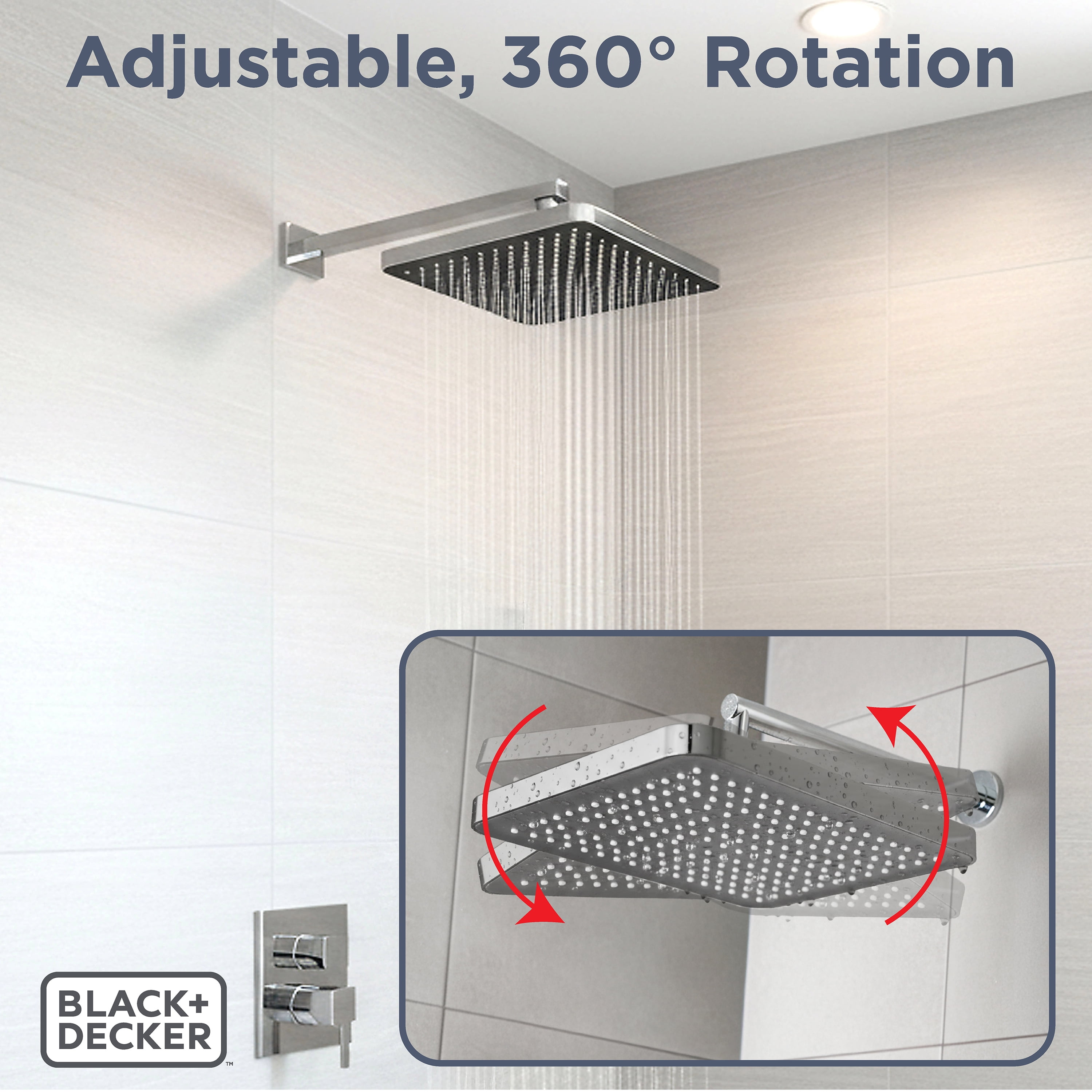 BLACK+DECKER Oversized Rainfall Shower Head, Chrome