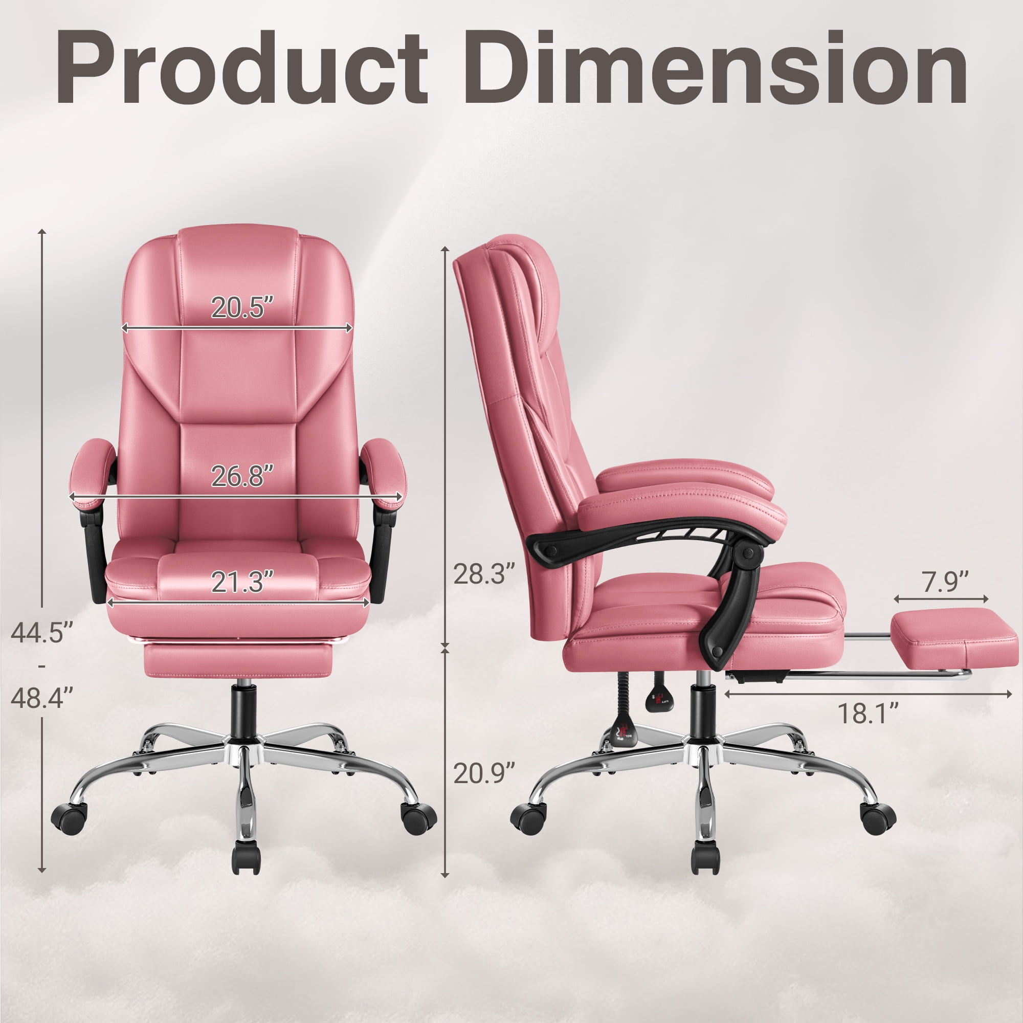 Furmax Reclining Massage Computer Chair Ergonomic Executive Office Chair Height Adjustable Leather Chair With Armsrests,Pink